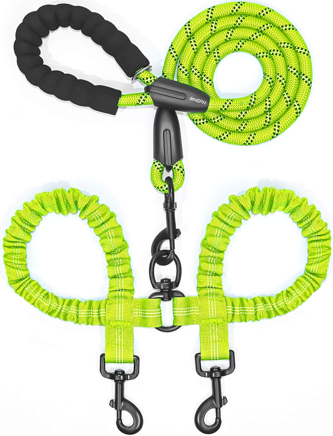 Dual Dog Leash - 360° Swivel, No Tangle Walking Leash with Shock Absorbing Bungee for Two Dogs (Large, 25-150 Lbs, Black)