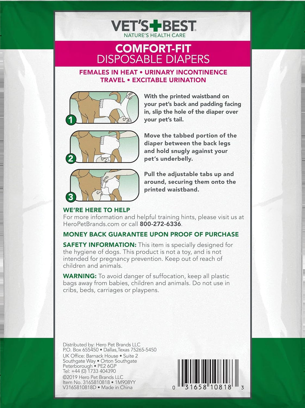 Comfort Fit Dog Diapers - Disposable Female Dog Diapers - Absorbent with Leak Proof Fit - Large/X-Large, 30 Count