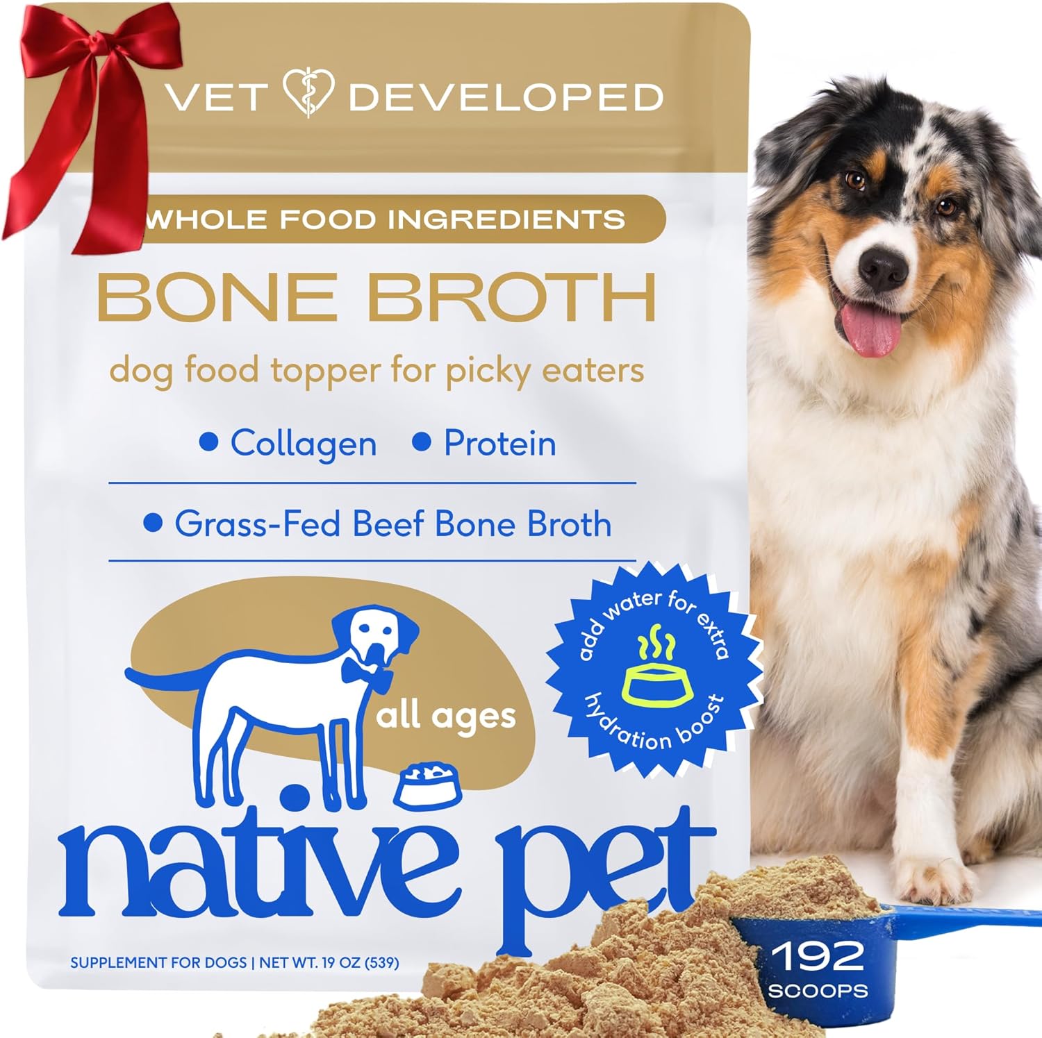 Bone Broth for Dogs - Made with Real Beef Bone Broth, Dog Food Toppers for Picky Eaters - Provides Extra Hydration & Nutrition for Joint Strength, Immunity & Heart Health-48 Scoops
