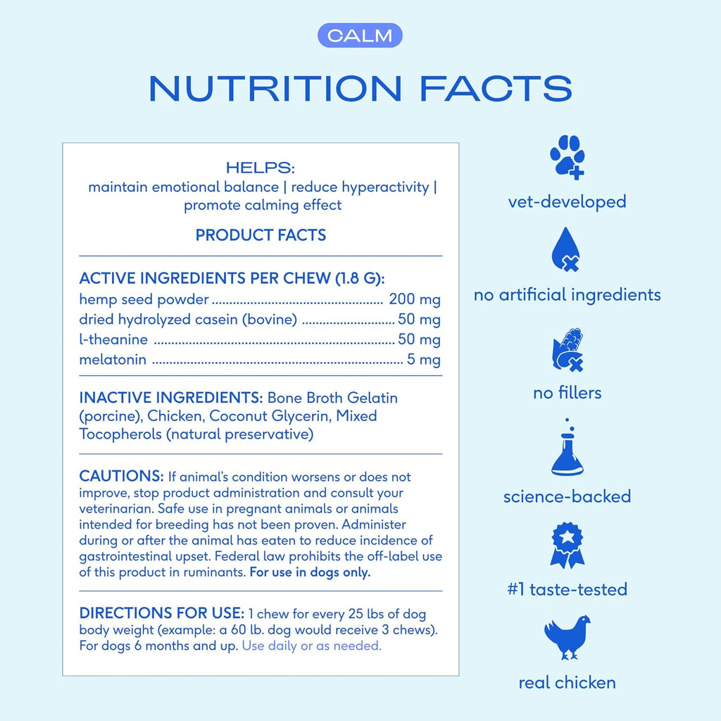 Calming Chews for Dogs - Melatonin for Dogs Anxiety Relief - Grain Free All Natural Hemp Calming Treats & L-Theanine Helps Manage Stress & Separation Anxiety - Puppy Sleep Aid - 60 Chews