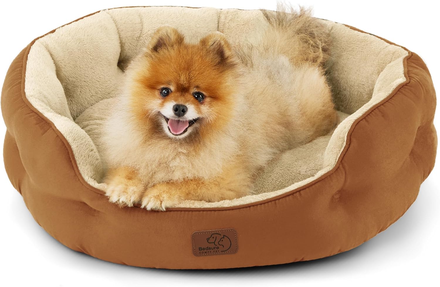 Dog Beds for Small Dogs - round Cat Beds for Indoor Cats, Washable Pet Bed for Puppy and Kitten with Slip-Resistant Bottom, 20 Inches, Terracotta