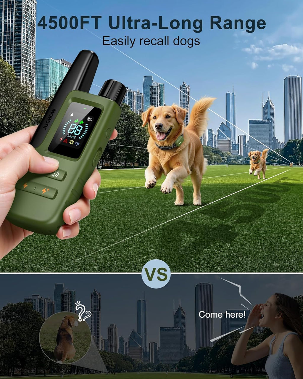 Dog Shock Collar - 4500FT Dog Training Collar with Remote, IPX8 Waterproof Electric Dog Collar with 4 Training Modes, Security Lock, Rechargeable Ecollar for 10-120Lbs Small Medium Large Dogs