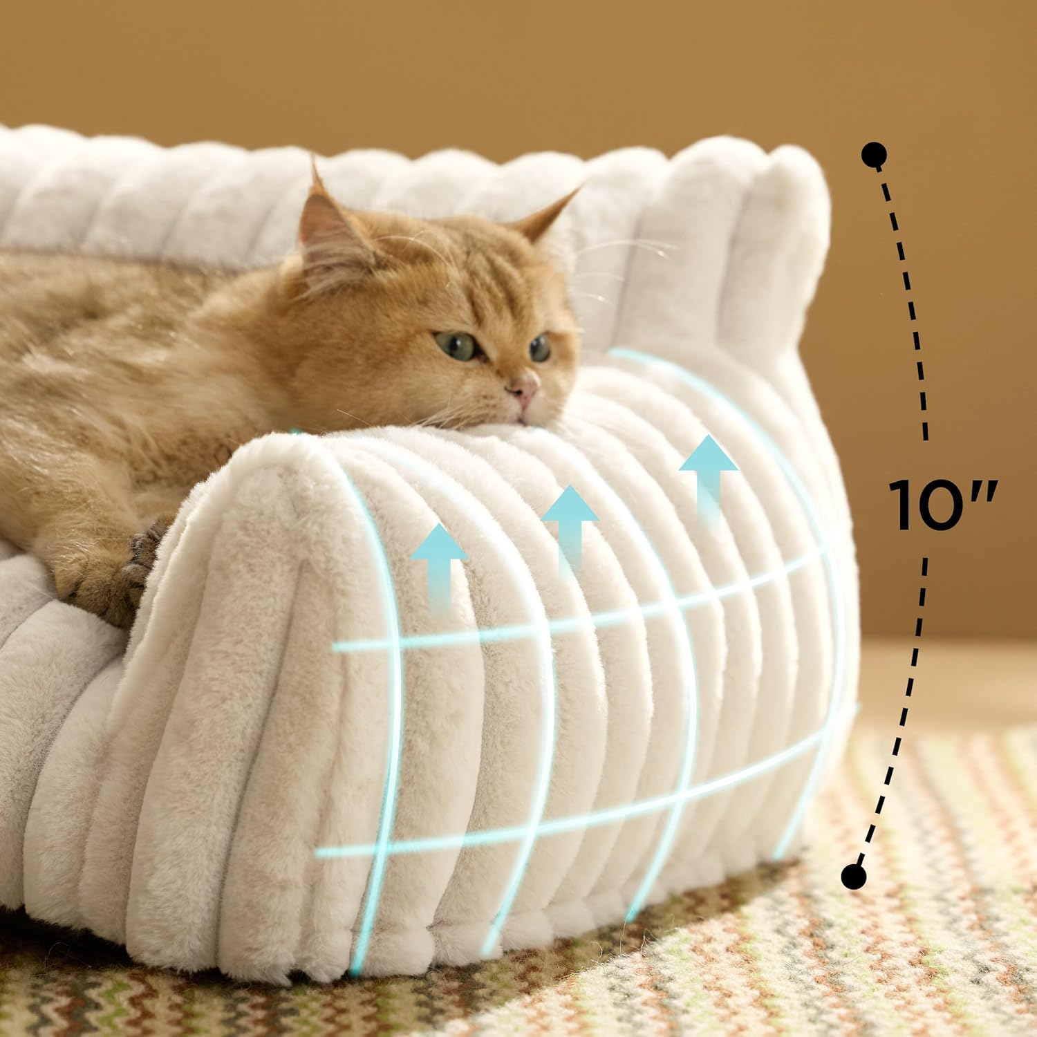 Cute Cat Couch for Pets - Fluffy Cat Beds with Premium Soft Corduroy Fleece, Fuzzy Cats Beds for Indoor Cats with Removable Washable Cover, Supportive Pet Sofa, 24Inch, Cream