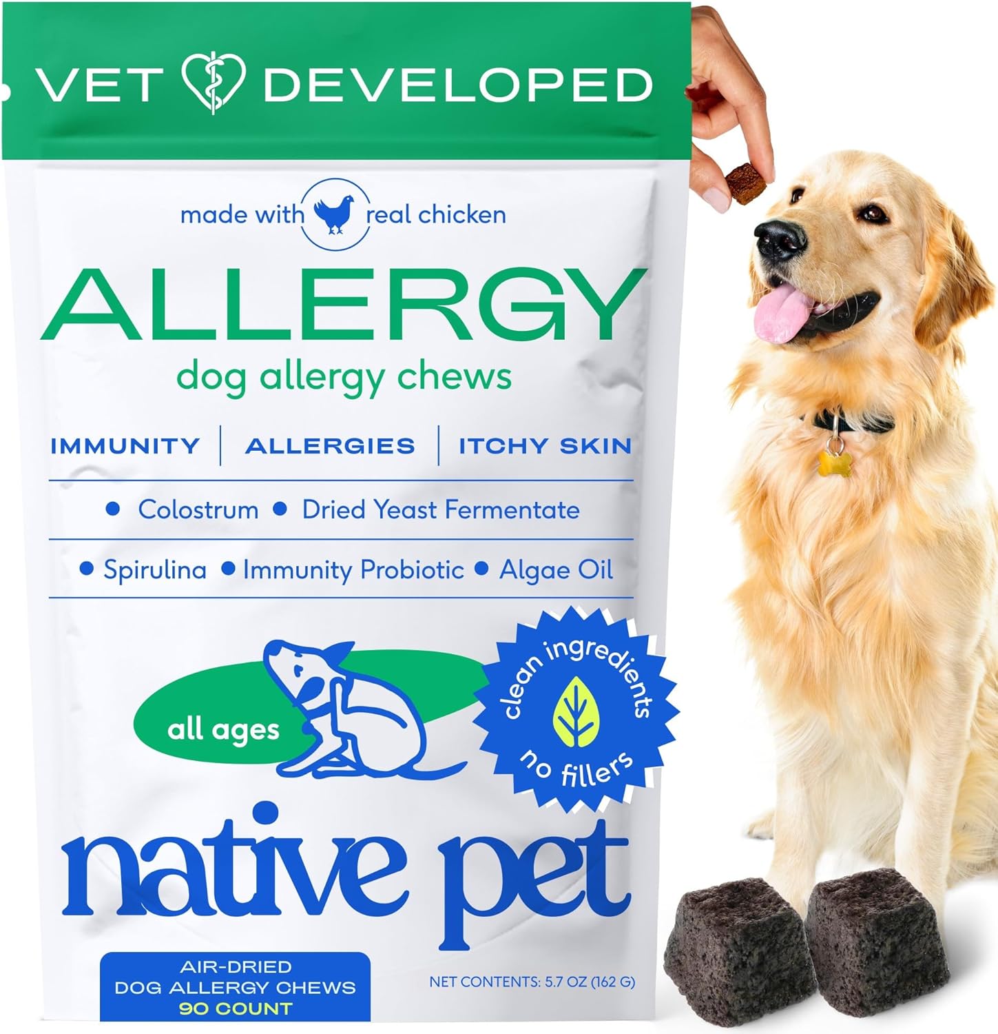 Dog Allergy Chews - Dog Allergy Relief with Probiotics and Colostrum for Itchy Skin Relief to Support Seasonal Allergy and Healthy Immune System - All Natural Anti-Histamine - 60 Chews