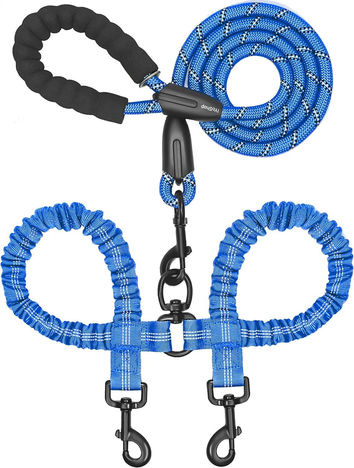 Dual Dog Leash - 360° Swivel, No Tangle Walking Leash with Shock Absorbing Bungee for Two Dogs (Large, 25-150 Lbs, Black)
