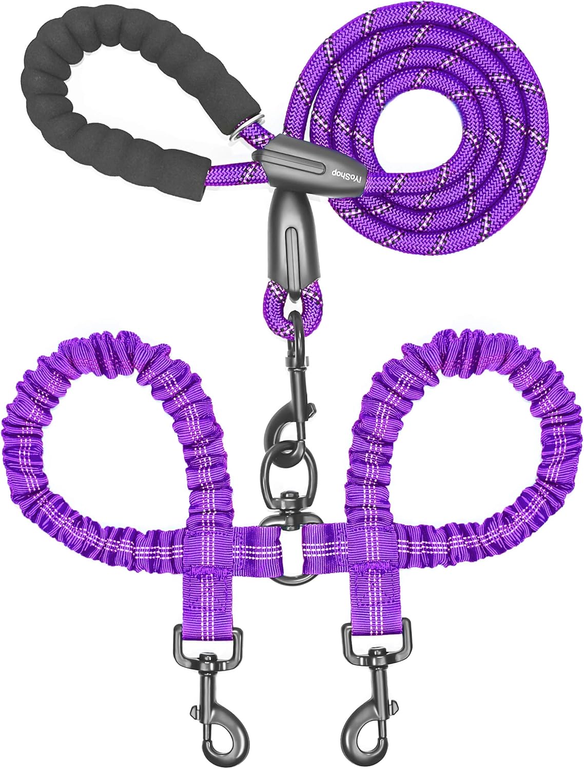 Dual Dog Leash - 360° Swivel, No Tangle Walking Leash with Shock Absorbing Bungee for Two Dogs (Large, 25-150 Lbs, Black)