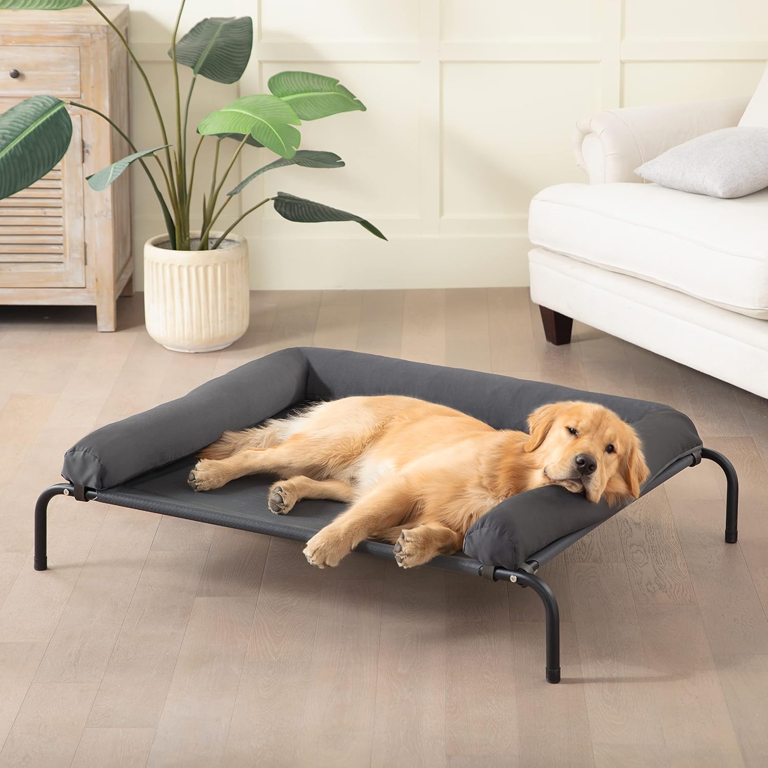 Cooling Elevated Dog Bed for Large Dogs, Portable Indoor & Outdoor Raised Dog Bed with Breathable Mesh, Chew Proof Pet Hammock Cots with Removable and Waterproof Bolsters