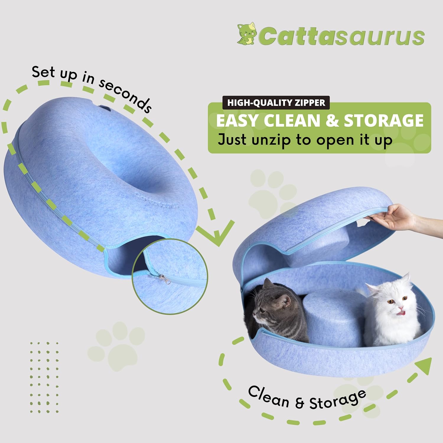 Peekaboo Cat Cave Donut for Multiple & Large Cats up to 30-45 Lbs, 3-In-1 Self Warming Cat Bed, Tunnel & Scratcher for Indoor Cats, Washable & Detachable Small Dog Bed (Blue, Large)