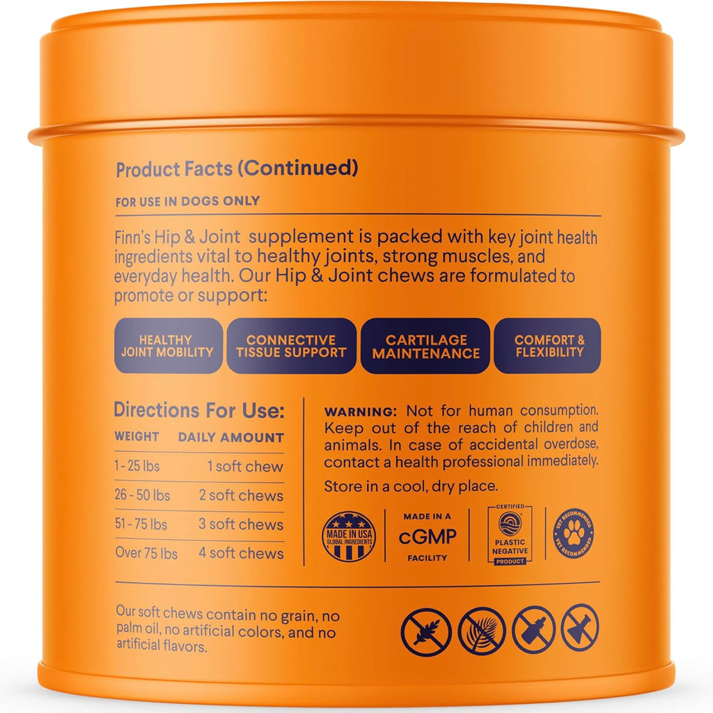 Hip and Joint Supplement for Dogs | Glucosamine, Chondroitin & MSM for Joint and Mobility Support | with Turmeric, Bioperine and B-Vitamins | 90 Soft Chews