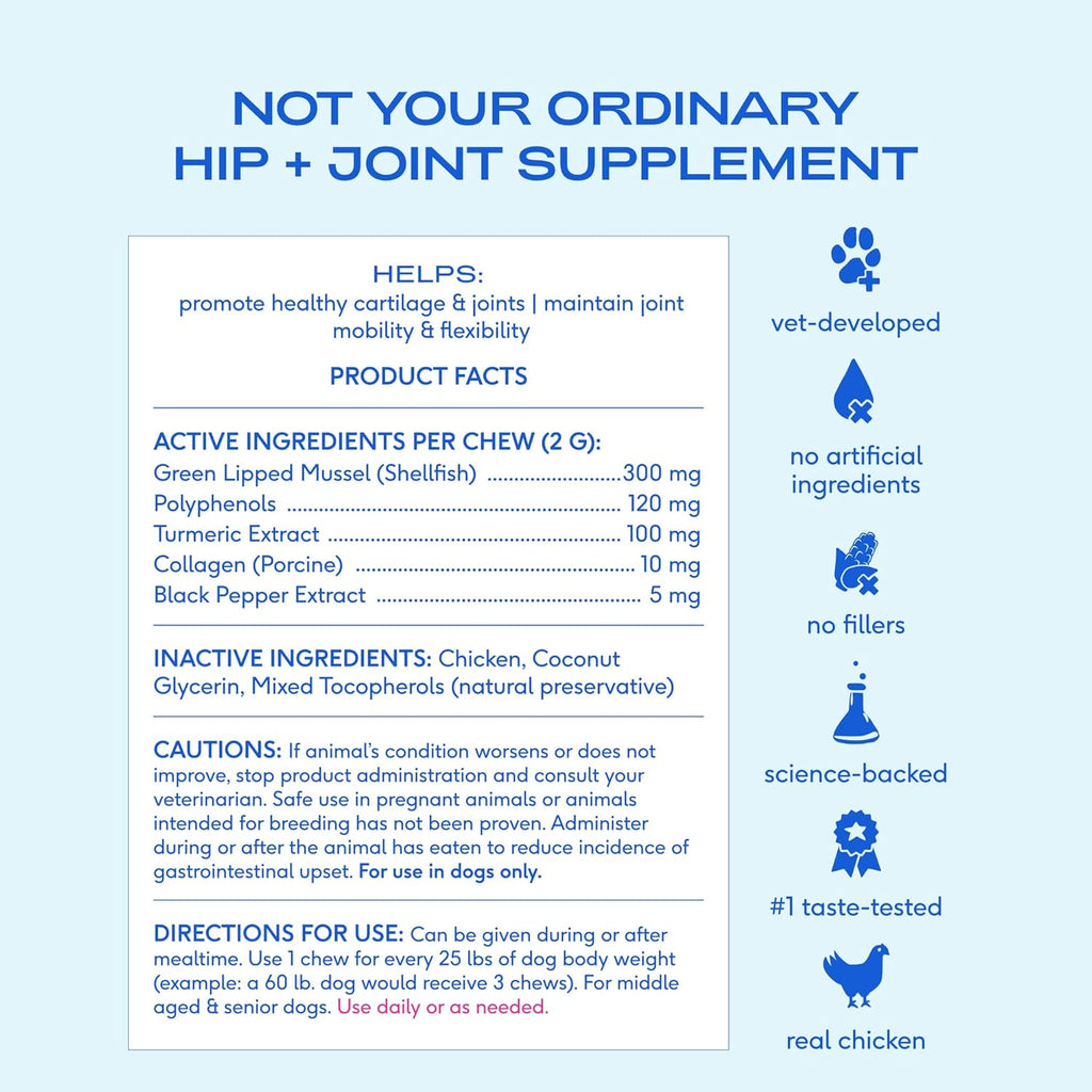 Pain Relief for Dogs - Collagen for Dogs Promotes Joint Health, Reduce Inflammation & Stiffness - Senior Pup Joint Supplement - Natural Pain Reliever for Active & Aging Pets - 30 Chews