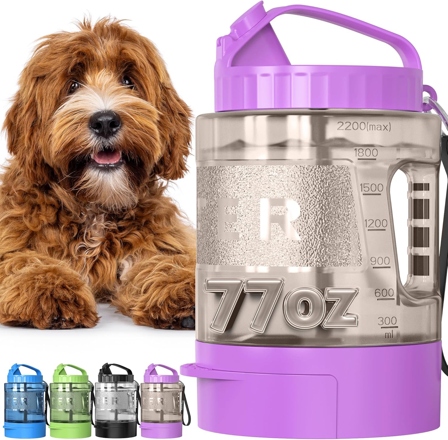 Portable Dog Travel Water Bottle, 77Oz Large Portable Dog Water Bowl Dispenser, Leakproof Pet Drinking Bottle Dispenser for Hiking Camping Walking Travelling Beach Car Trips, No Spill, BPA Free,Green