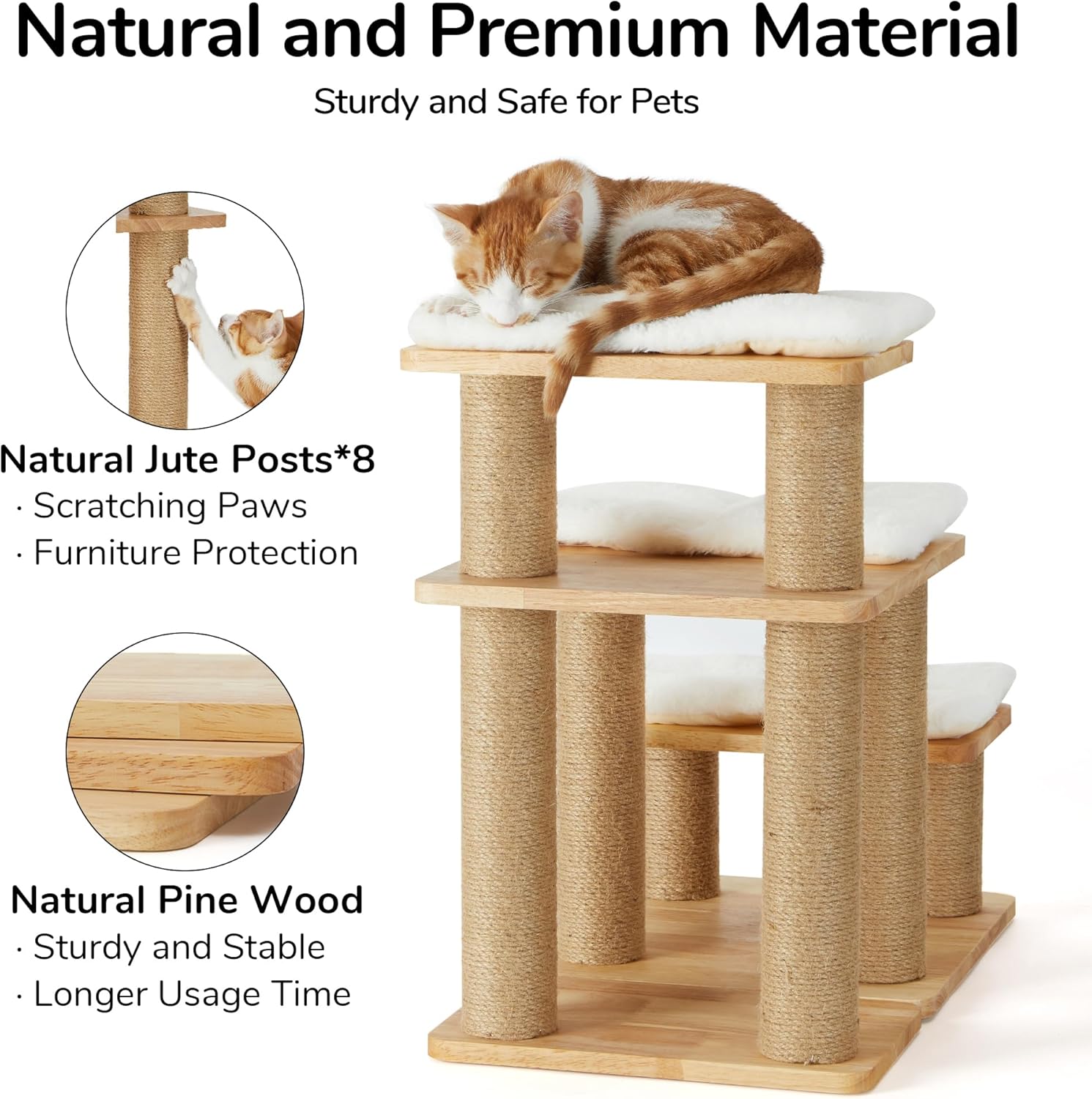 Dog Stairs, Solid Wood Pet Stairs with Cat Scratching Post, Transformable Cat Ramp Can Hold up to 200 Lbs, 20 Inch Pet Steps for Dogs and Cats to Climb High Bed and Couch, over 6 Combinations