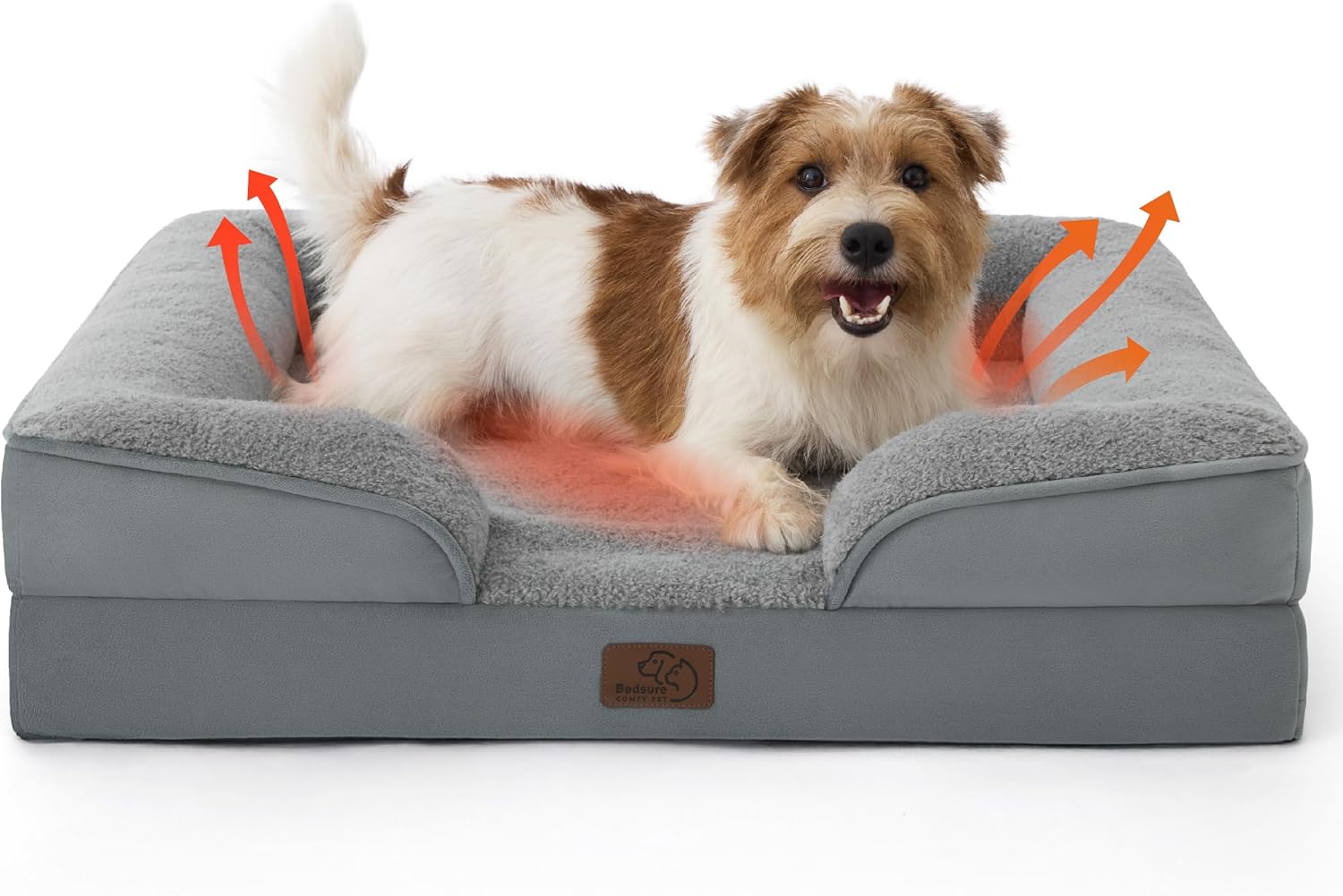 XL Self Warming Orthopedic Dog Bed for Extra Large Dogs - Washable Xlarge Dog Bed Waterproof, Comfort Pet Couch with Removable Cover, Pets Sofa with Nonskid Bottom, Grey, Non-Electric