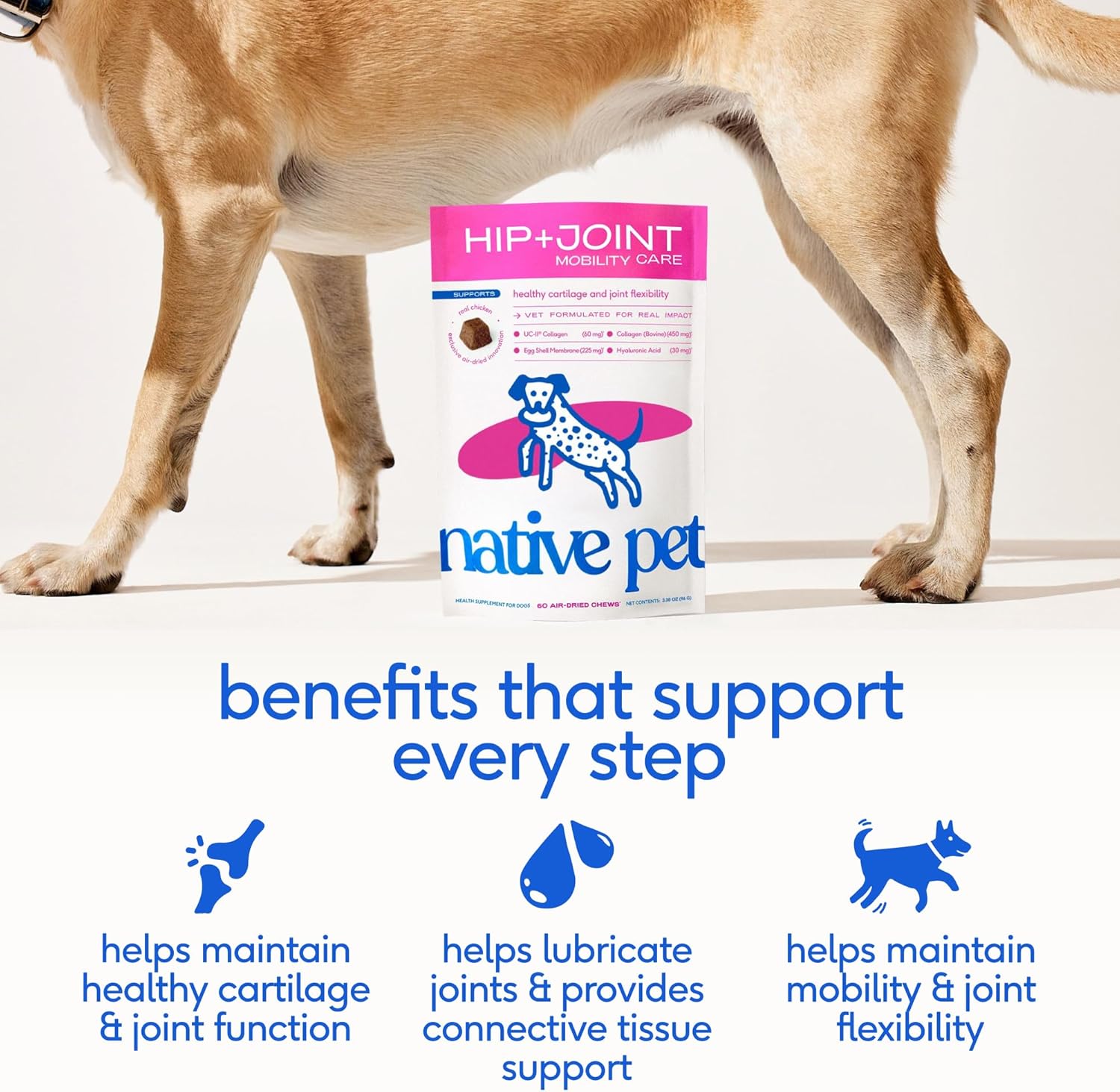 Hip & Joint Supplement for Dogs - Advanced Dog Joint & Arthritis Supplement - Helps Maintain Healthy Cartilage, Joint Flexibility, Lubrication, & Function - with ESM & Collagen - 60 Chews
