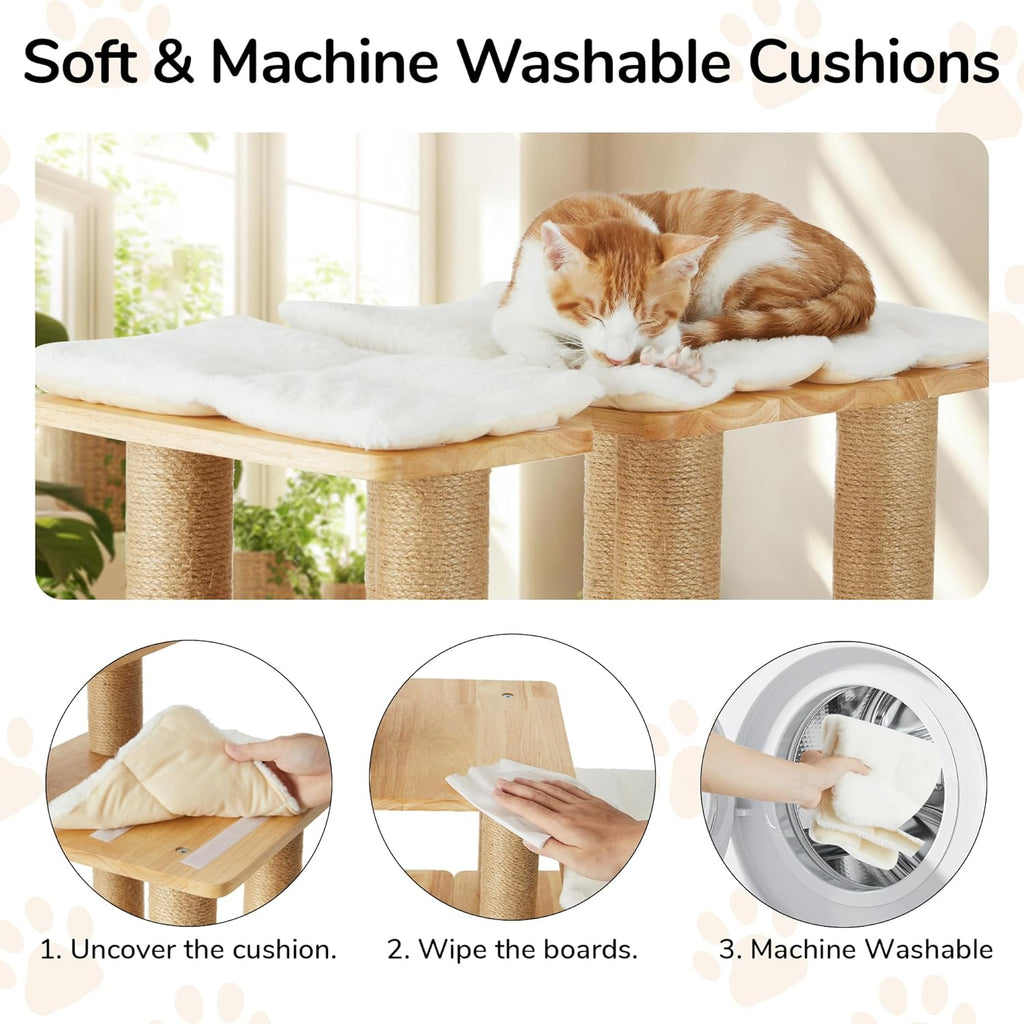 Dog Stairs, Solid Wood Pet Stairs with Cat Scratching Post, Transformable Cat Ramp Can Hold up to 200 Lbs, 20 Inch Pet Steps for Dogs and Cats to Climb High Bed and Couch, over 6 Combinations