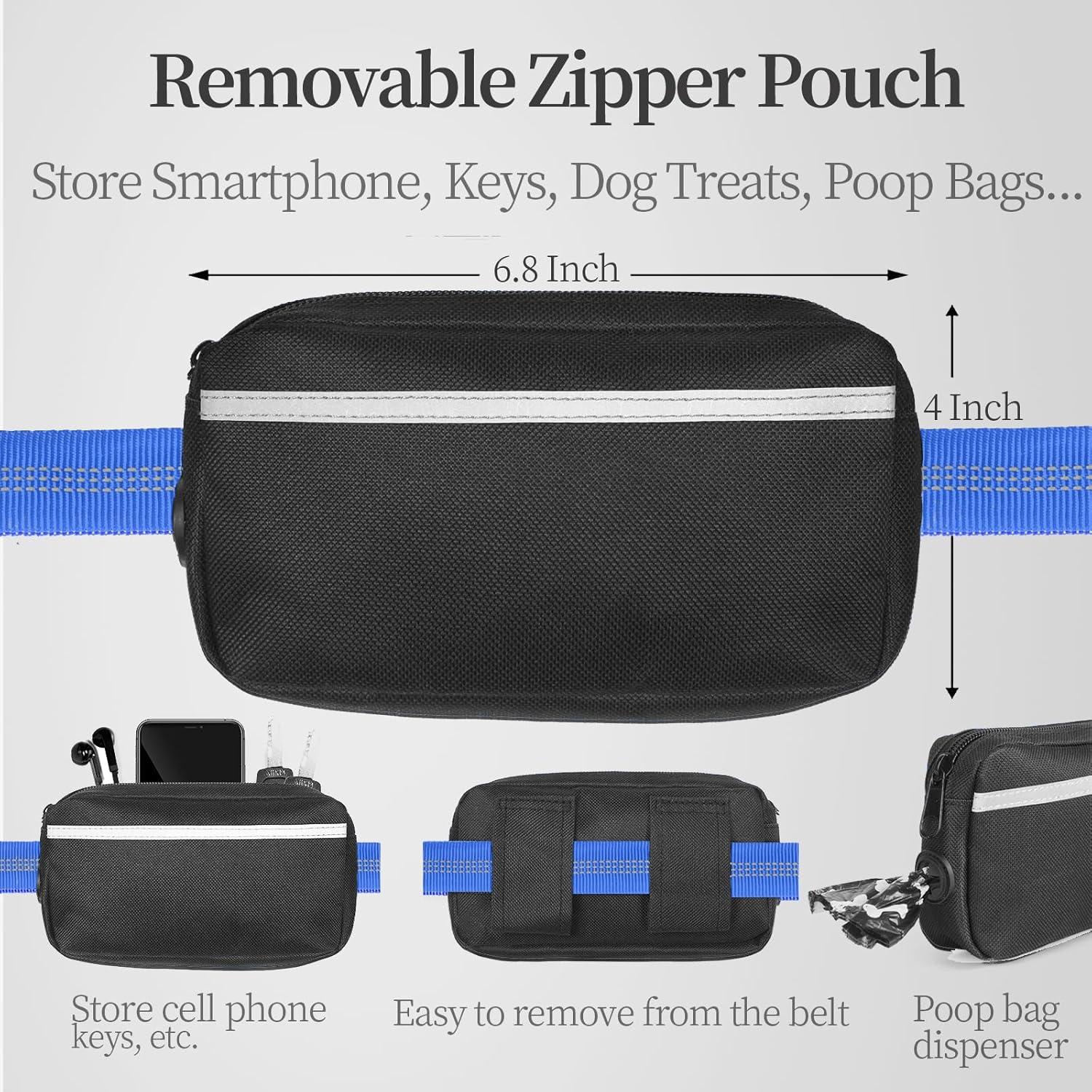 Hands Free Dog Leash with Zipper Pouch, Dual Padded Handles and Durable Bungee for Walking, Jogging and Running Your Dog (Large, 25-120 Lbs, Royal Blue)