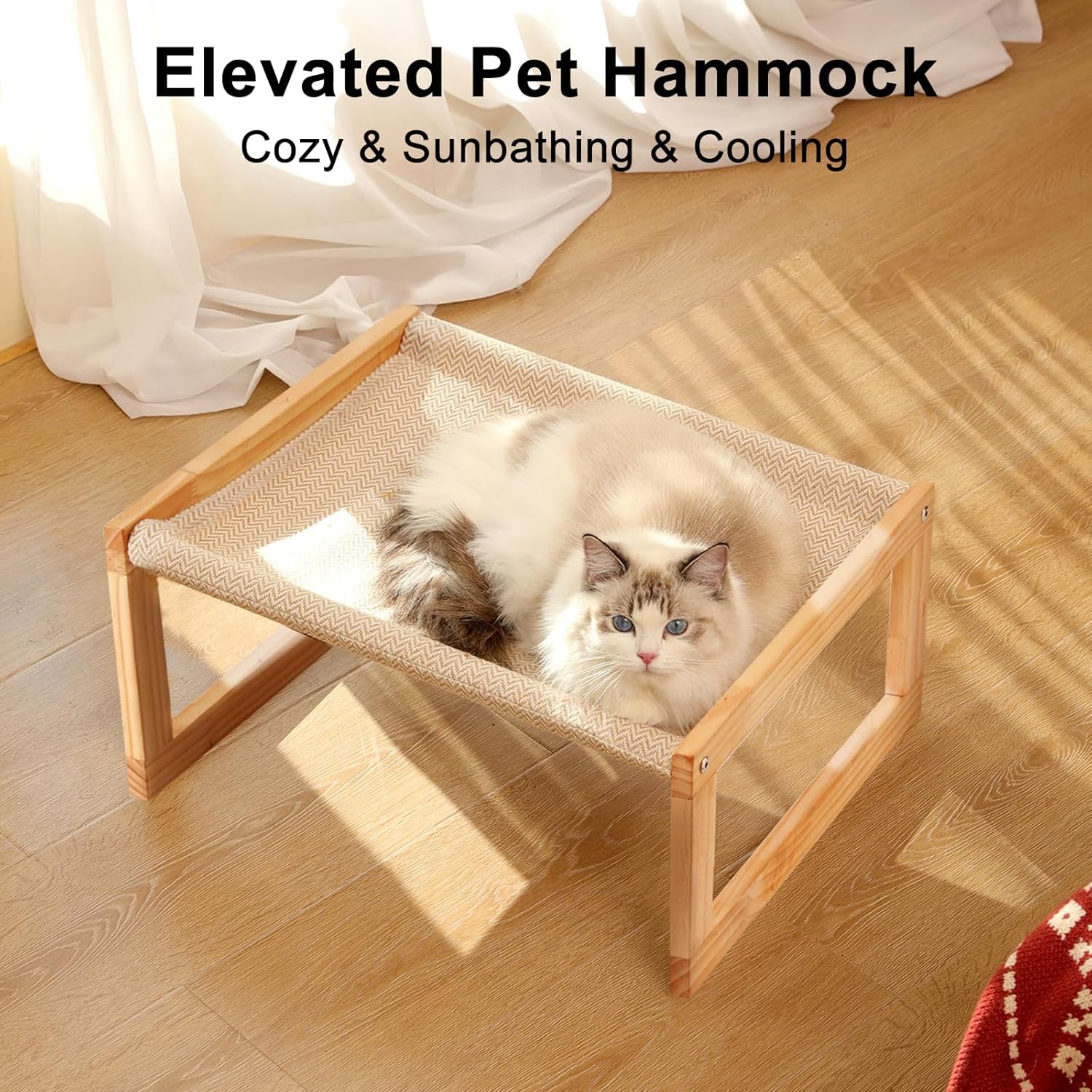 Dog Bed, Large Breathable Elevated Cat Hammock, Wooden Cat Beds for Outdoor and Indoor, 21 Inch Raised Pet Beds Suitable for Cats, Puppy, Bunny and Small Animal
