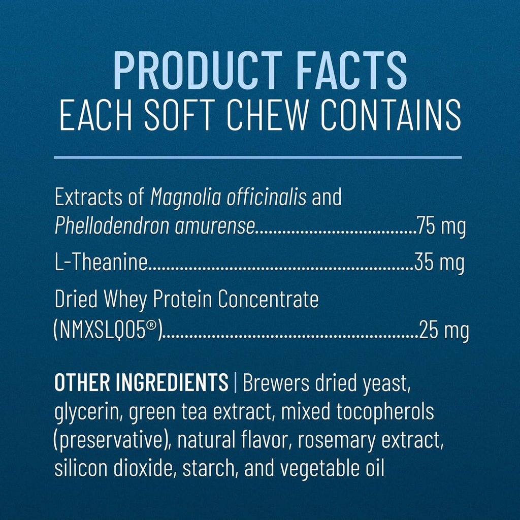Solliquin Calming Behavioral Health Supplement for Small to Medium Dogs and Cats - with L-Theanine, Magnolia / Phellodendron, and Whey Protein Concentrate, 75 Soft Chews