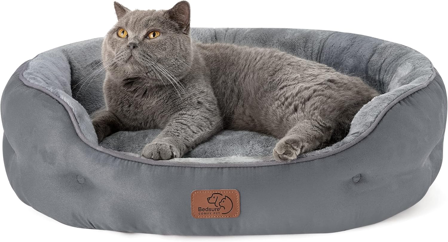 Dog Beds for Small Dogs - round Cat Beds for Indoor Cats, Washable Pet Bed for Puppy and Kitten with Slip-Resistant Bottom, 20 Inches, Grey