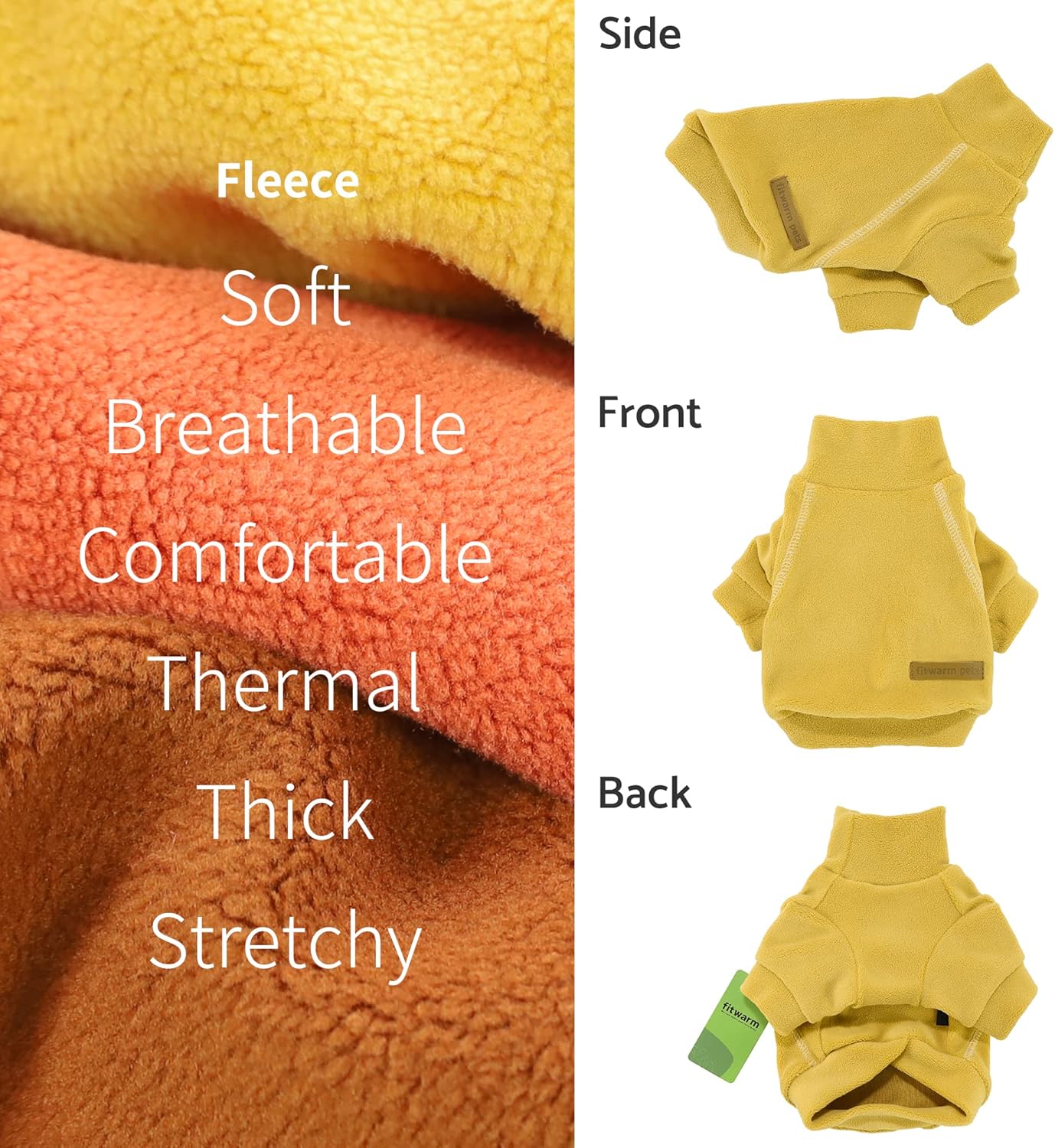 3 Pack Classic Fleece Dog Sweater, Turtleneck Dog Sweatshirt, Winter Clothes for Small Dogs Boy Girl, Pet Pullover Jumper, Cat Apparel, Orange, Yellow, Coffee, XL