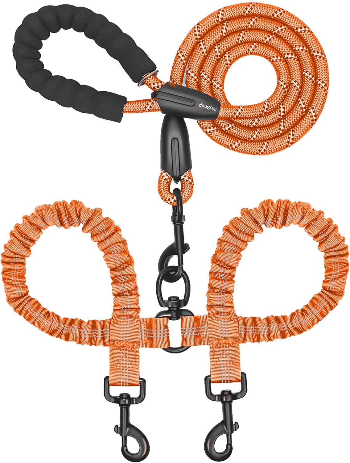 Dual Dog Leash - 360° Swivel, No Tangle Walking Leash with Shock Absorbing Bungee for Two Dogs (Large, 25-150 Lbs, Black)