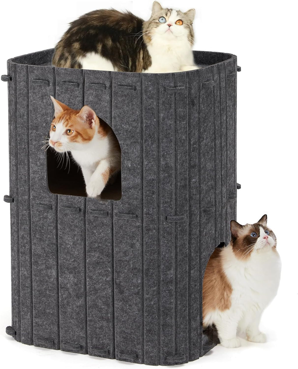 Cat House for Indoor Cats, 2-Storey Large Cat Bed Cave, Cozy Felt Covered Cats Tunnel Condo Hideaway for Multicats, 17.72X14.37X23.62 Inches, Dark Grey