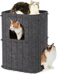 Cat House for Indoor Cats, 2-Storey Large Cat Bed Cave, Cozy Felt Covered Cats Tunnel Condo Hideaway for Multicats, 17.72X14.37X23.62 Inches, Dark Grey