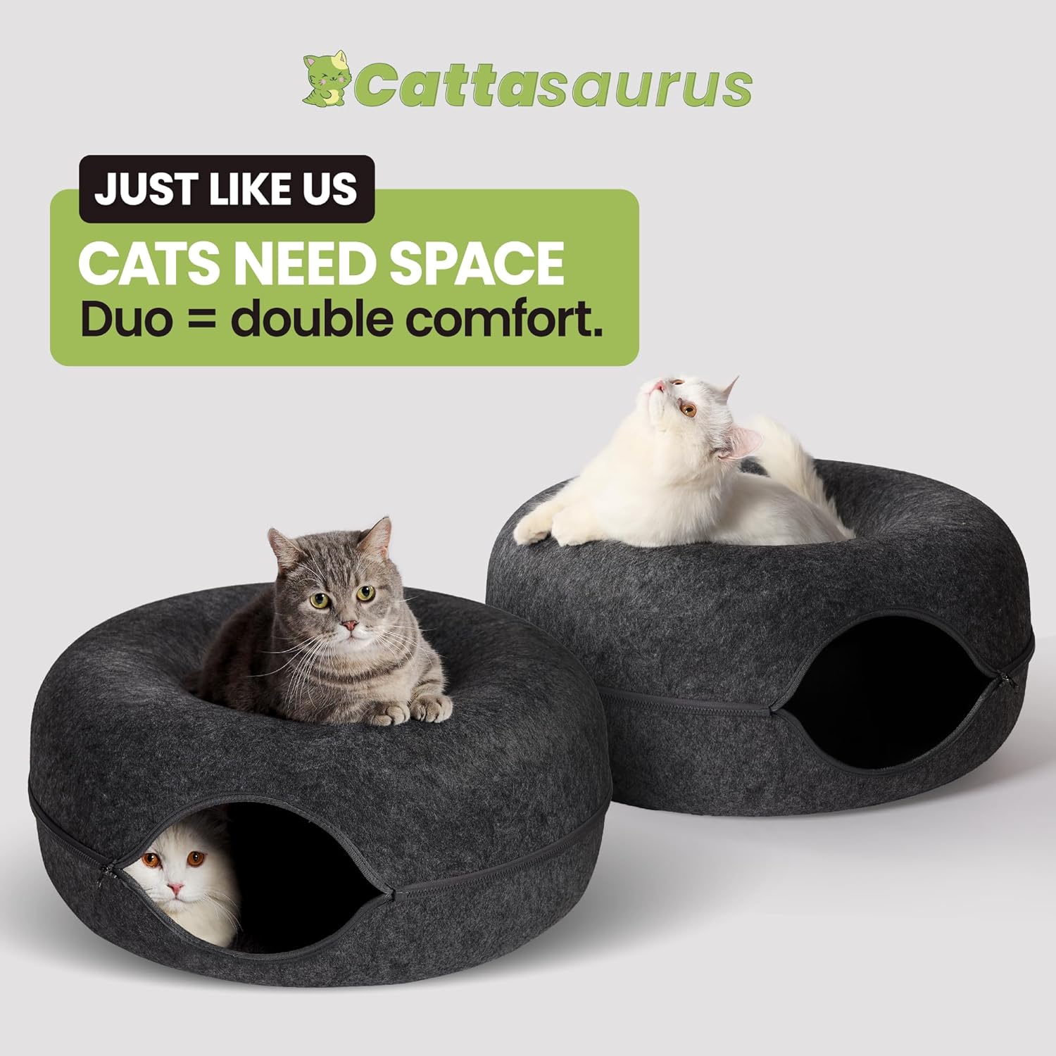 Peekaboo Cat Cave Donut for Multiple & Large Cats up to 30-45 Lbs, 3-In-1 Self Warming Cat Bed, Tunnel & Scratcher for Indoor Cats, Washable & Detachable (Dark Gray + Dark Gray, Large)