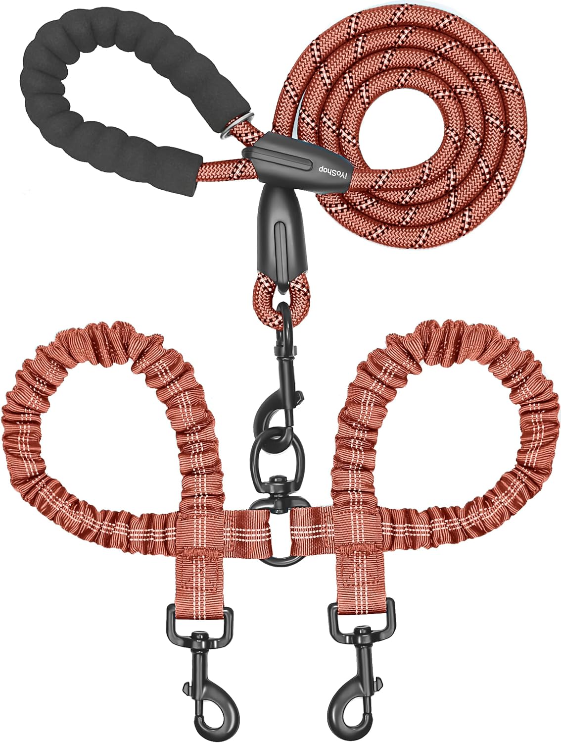 Dual Dog Leash - 360° Swivel, No Tangle Walking Leash with Shock Absorbing Bungee for Two Dogs (Large, 25-150 Lbs, Black)