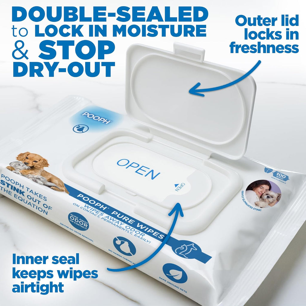 ® Pure Wipes™ – 100 Count Pack – Gentle, Fast Odor-Elimination – NO Fragrances, NO Harsh Chemicals – Cleans Paws, Butt, Ears, Face, Fur – Perfect for Cars, Crates, All Surfaces