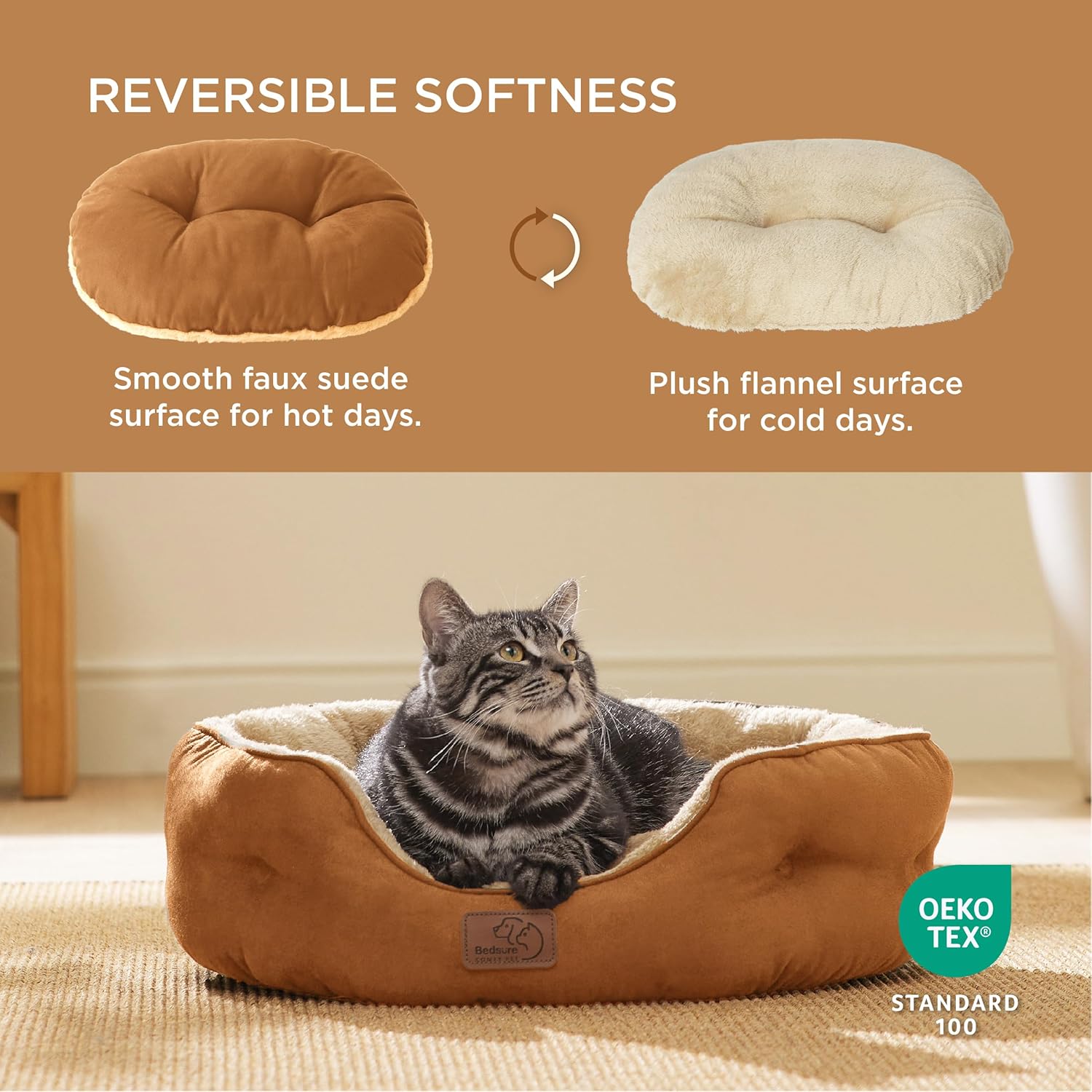 Dog Beds for Small Dogs - round Cat Beds for Indoor Cats, Washable Pet Bed for Puppy and Kitten with Slip-Resistant Bottom, 20 Inches, Terracotta