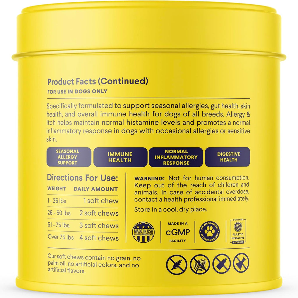 Allergy & Itch for Dogs | Daily Support for Itchy Skin, Immune Health & Seasonal Allergies from Colostrum, Bee Propolis + Probiotics | 90 Soft Chews