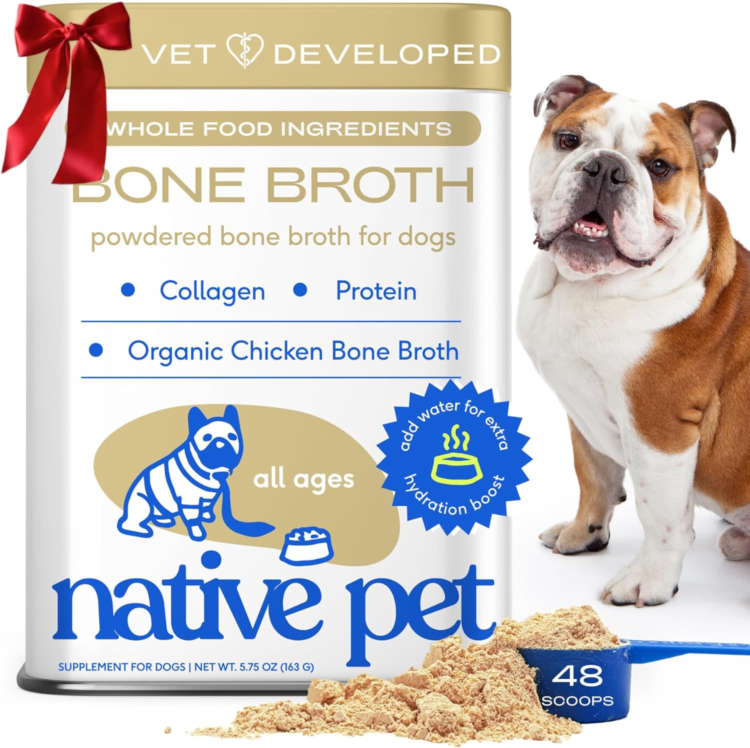 Bone Broth for Dogs - Made with Real Beef Bone Broth, Dog Food Toppers for Picky Eaters - Provides Extra Hydration & Nutrition for Joint Strength, Immunity & Heart Health-48 Scoops
