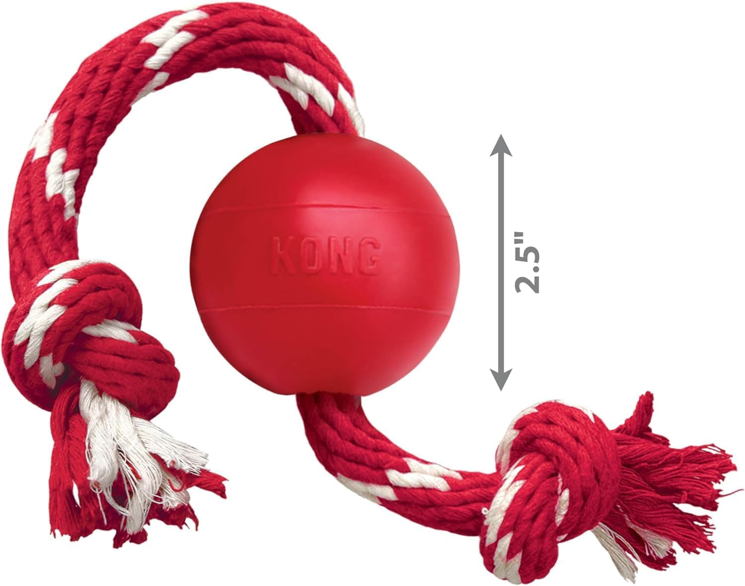 Ball with Rope - Durable Fetch Toy with Rope for Easy Throwing - for Tug, Playtime & More - Natural Rubber - Red - for Small Dogs