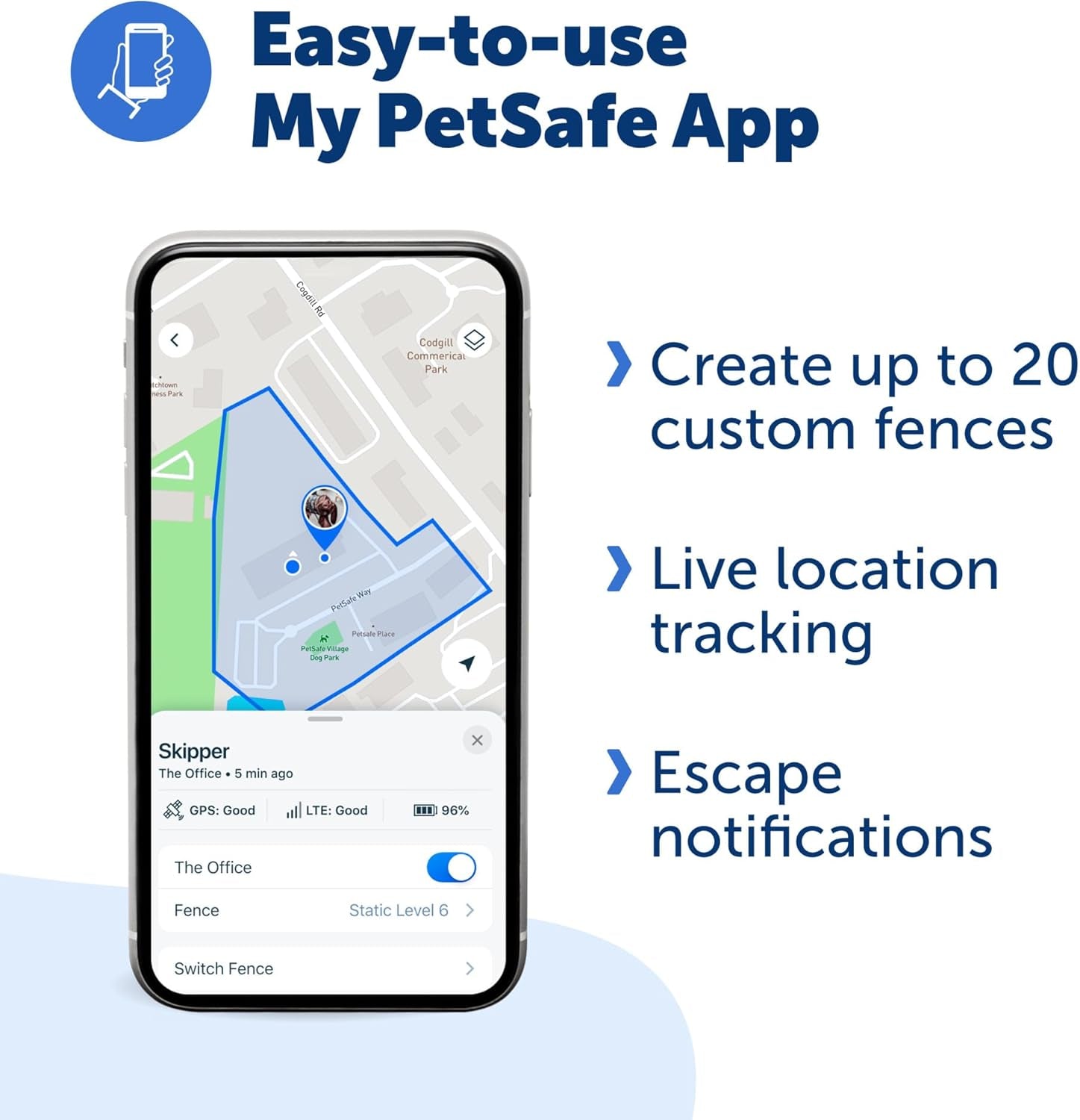 Guardian GPS Tracking Dog Fence Collar - Reliable Dog Fence - Wireless Virtual System - Waterproof Collar - Long Lasting Battery - Blue
