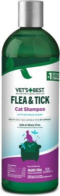 Vet’S Best Natural Flea and Tick Shampoo for Cats – Plant-Based Formula with Certified Essential Oils – Cat-Safe Flea Bath and Pest Control Treatment – Gentle and Effective – 12 Oz Bottle
