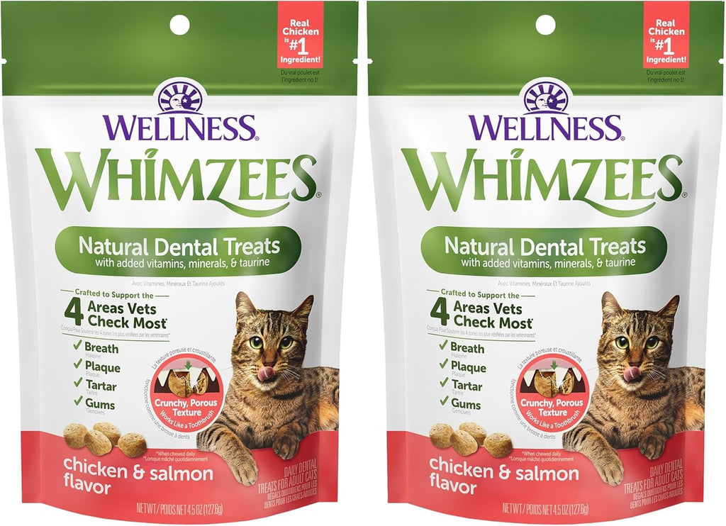 Wellness Cat Dental Treats, Natural Chews, Chicken and Salmon Flavor, (4.5 Ounce Bag) (Pack of 2)