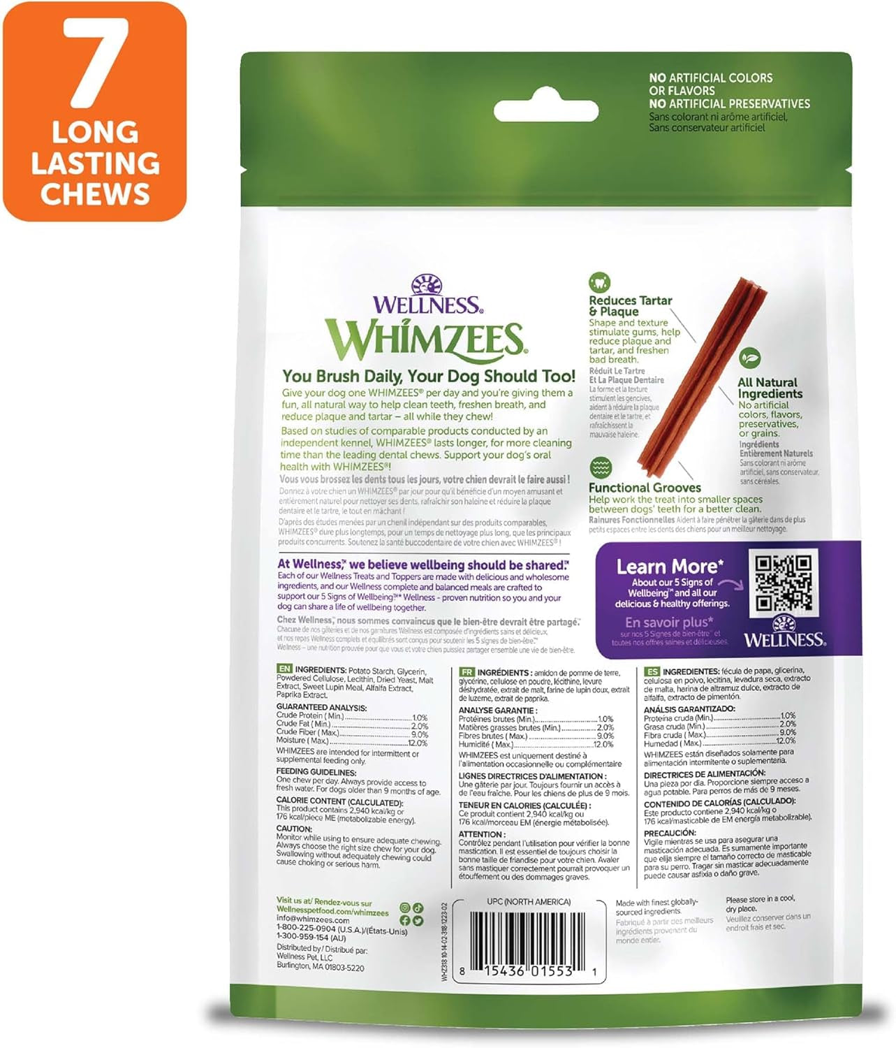 Wellness Stix Dog Dental Treats, Natural Chews, Large Size Stick, (7 Count)