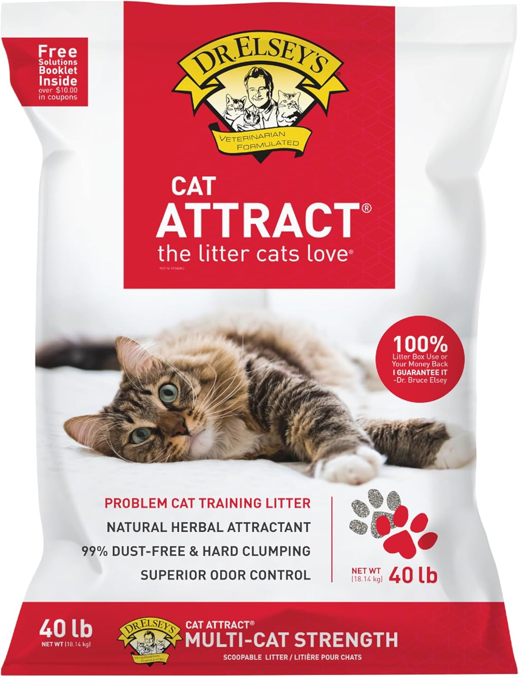 Premium Clumping Cat Litter - Cat Attract - 99% Dust-Free, Low Tracking, Hard Clumping, Superior Odor Control, Natural Herbal Attractant, Unscented & Natural Ingredients, 40 Lb