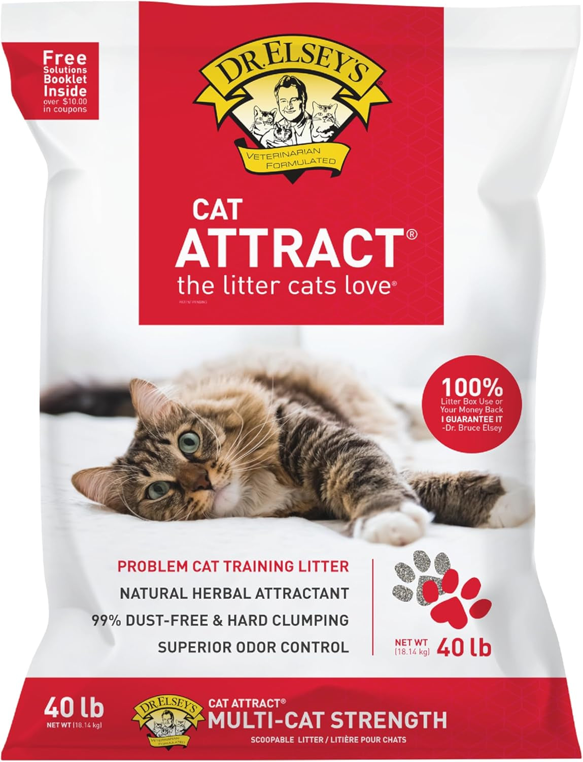 Premium Clumping Cat Litter - Cat Attract - 99% Dust-Free, Low Tracking, Hard Clumping, Superior Odor Control, Natural Herbal Attractant, Unscented & Natural Ingredients, 40 Lb
