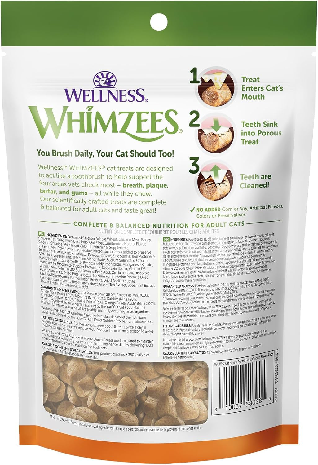 Wellness Cat Dental Treats, Natural Chews, Chicken Flavor, (4.5 Ounce Bag) (Pack of 2)
