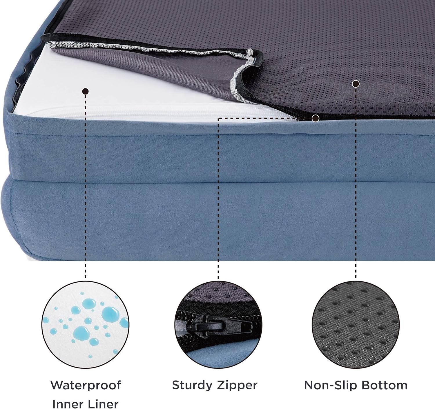 XL Orthopedic Dog Bed for Extra Large Dogs - Washable Xlarge Dog Cat Bed Waterproof, Comfort Dogs Couch Sofa with Washable Removable Cover, Pet Bed with Nonskid Bottom, Plush-Faded Denim, 42"