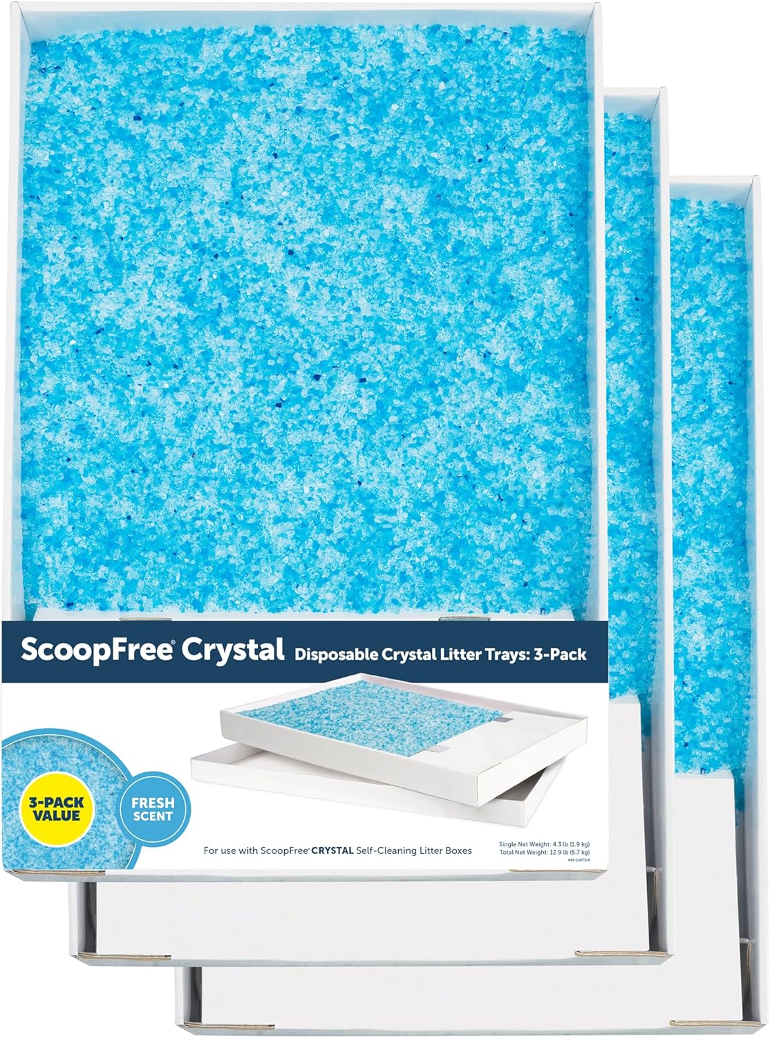 Scoopfree Disposable Crystal Cat Litter Tray - Easy Cleaning Box - Refill Tray for Electric Litter Box - Lavender Scent - 4.3 Lb Bags - 3 Pack