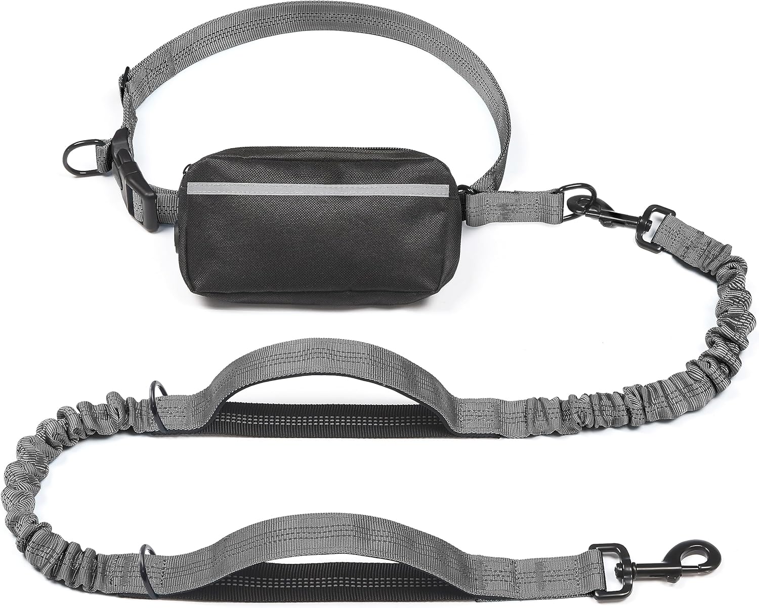 Hands Free Dog Leash with Zipper Pouch, Dual Padded Handles and Durable Bungee for Walking, Jogging and Running Your Dog (Large, 25-120 Lbs, Grey)