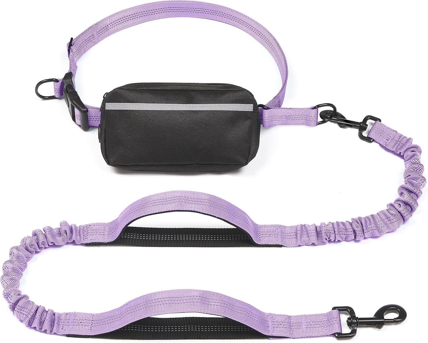 Hands Free Dog Leash with Zipper Pouch, Dual Padded Handles and Durable Bungee for Walking, Jogging and Running Your Dog (Large, 25-120 Lbs, Lavender)