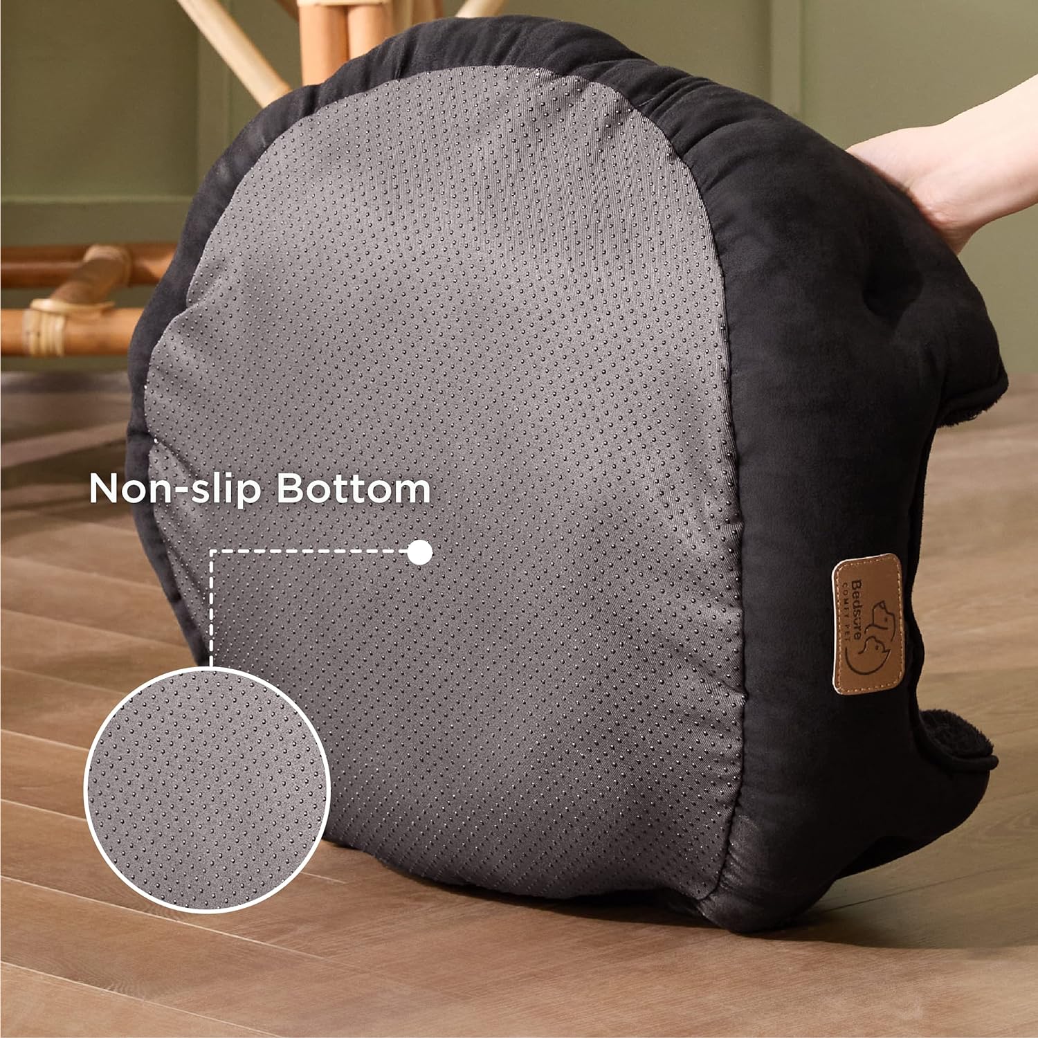 Dog Beds for Small Dogs - round Cat Beds for Indoor Cats, Washable Pet Bed for Puppy and Kitten with Slip-Resistant Bottom, 20 Inches, Black