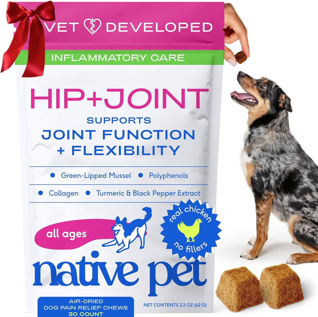 Pain Relief for Dogs - Collagen for Dogs Promotes Joint Health, Reduce Inflammation & Stiffness - Senior Pup Joint Supplement - Natural Pain Reliever for Active & Aging Pets - 30 Chews