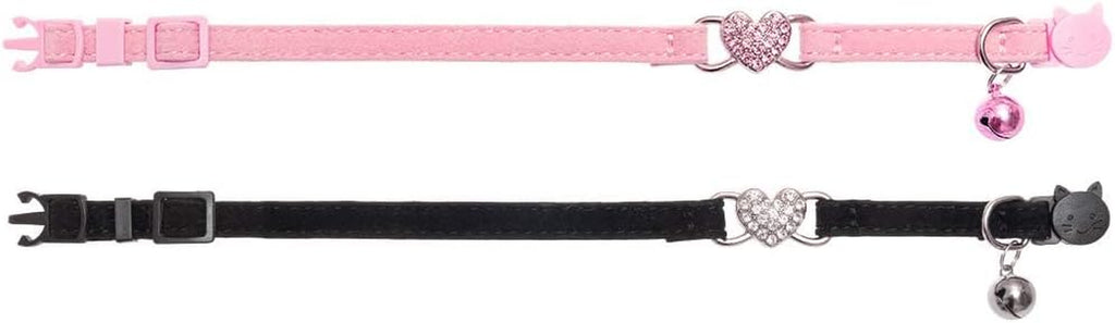 Cat Collar Breakaway with Bell, Pack of 2 Heart Bling Collar Safety with Soft Velvet Adjustable for Kittens