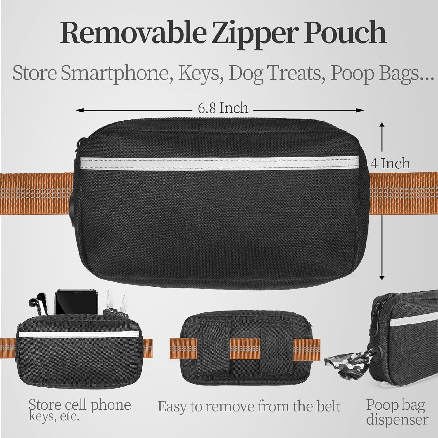 Hands Free Dog Leash with Zipper Pouch, Dual Padded Handles and Durable Bungee for Walking, Jogging and Running Your Dog (Large, 25-120 Lbs, Brown)