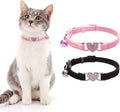Cat Collar Breakaway with Bell, Pack of 2 Heart Bling Collar Safety with Soft Velvet Adjustable for Kittens